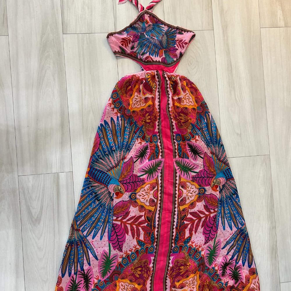 Farm Rio Anthropologie Macaw Scarf Cutout Maxi Sundress Dress XL NWT $290 - Picture 15 of 16